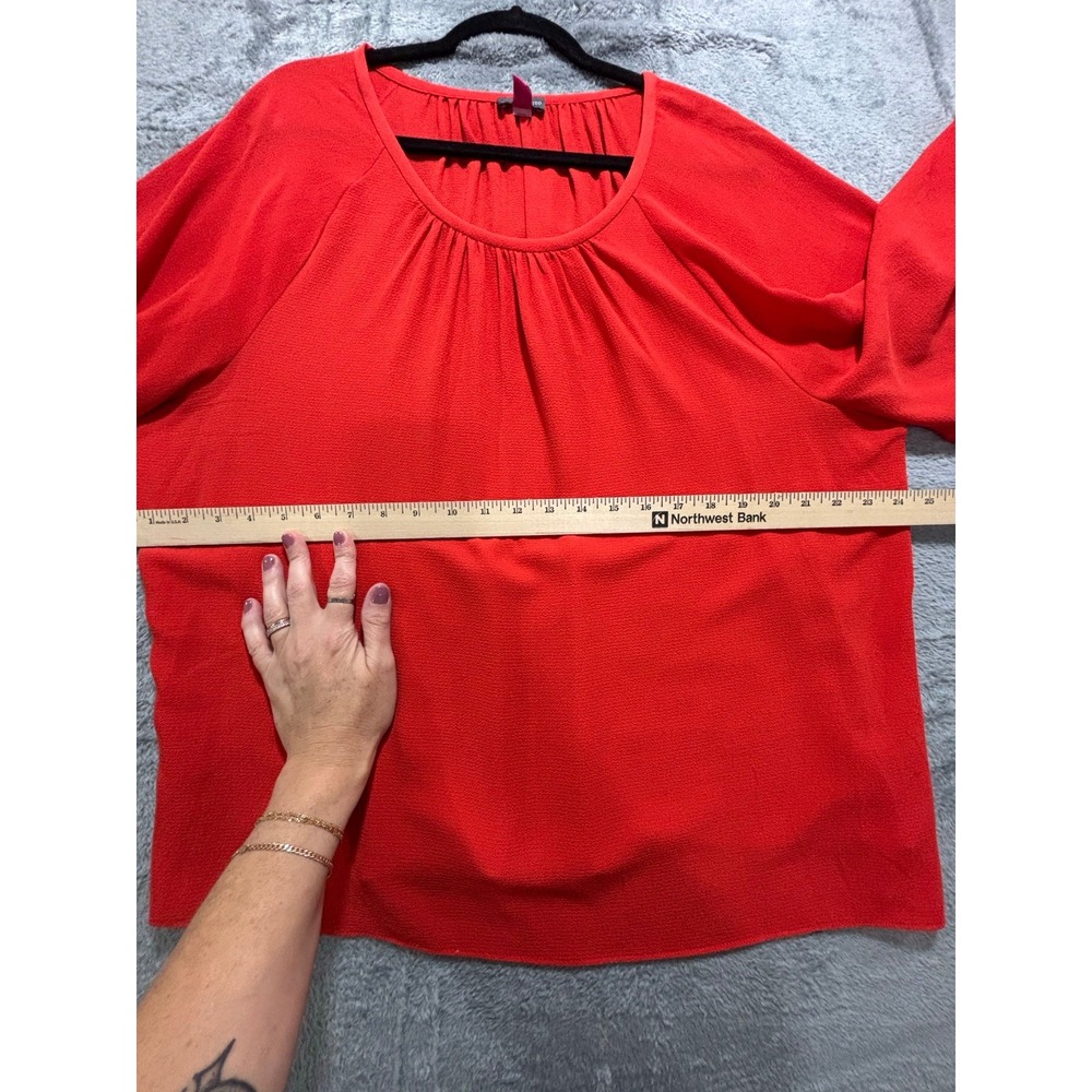 Vince Camuto XL Womens Red Bell Sleeve Blouse Boho Casual Textured Crepe Top - Picture 5 of 13